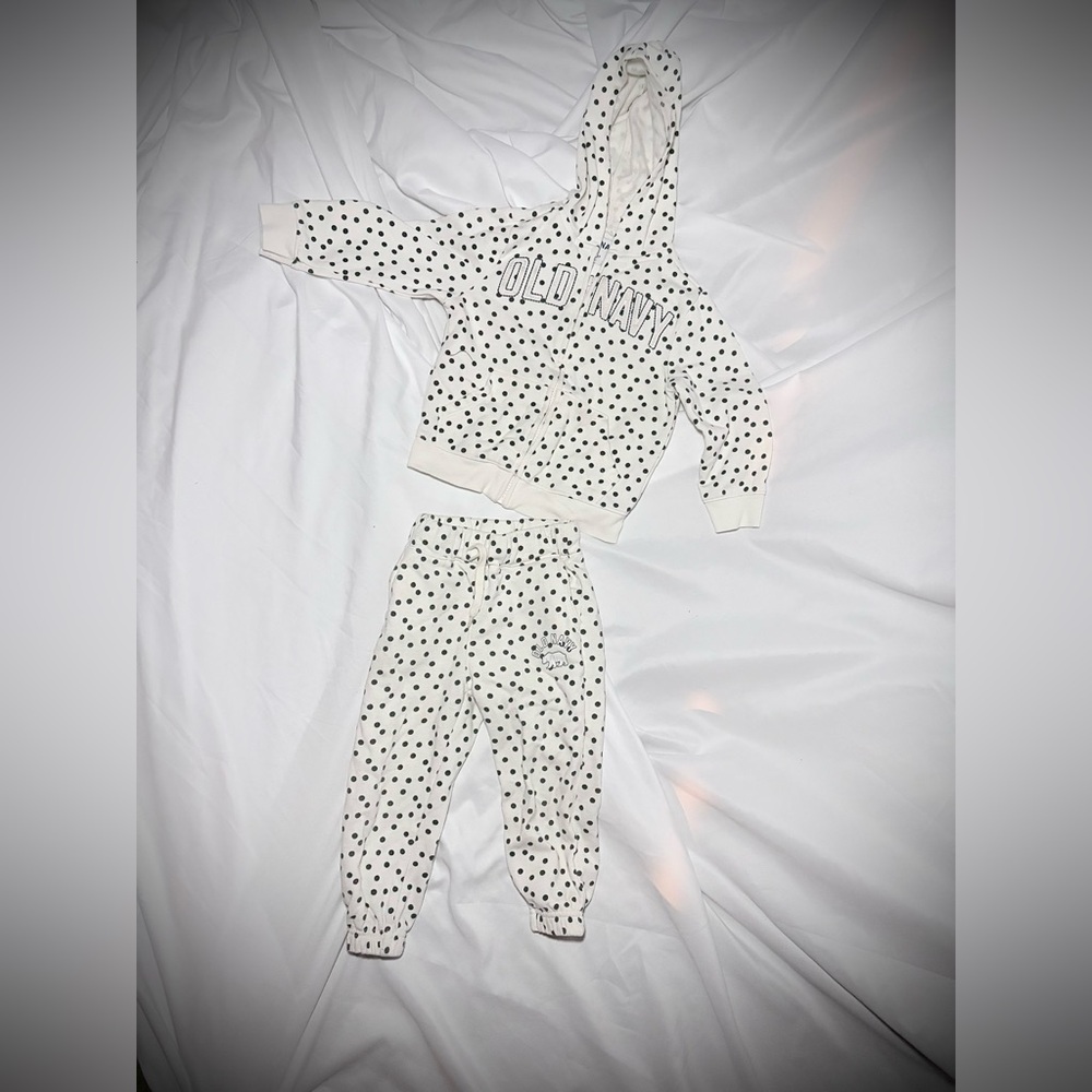 Old Navy Cream and Black Polka Dot Kids Pajama Set with Hoodie